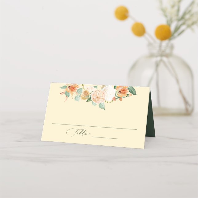 Carte De Placement Botanique Boho Jaune verdure Floral Mariage (Devant)