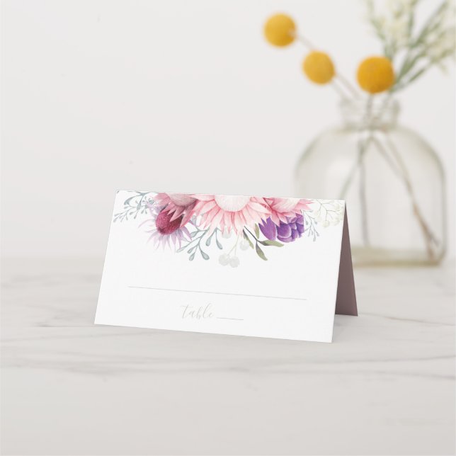 Carte De Placement Botanique rose King Protea Boho (Devant)