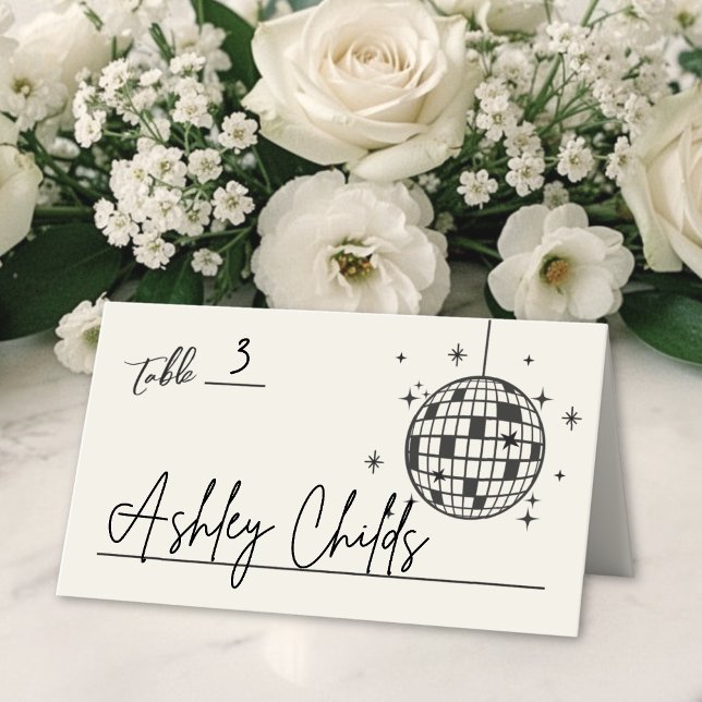 Carte De Placement Boule Disco Mariage Dessinée à la Main (Disco Ball Hand Drawn Wedding Place Card )