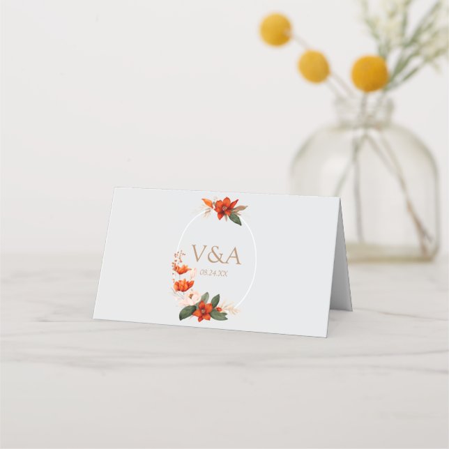 Carte De Placement Bouquet de Boho avec fleurs de feu (Dos)