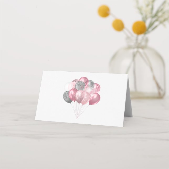 Carte De Placement Bouquet de bulle de la Glittery en rose et argent (Devant)
