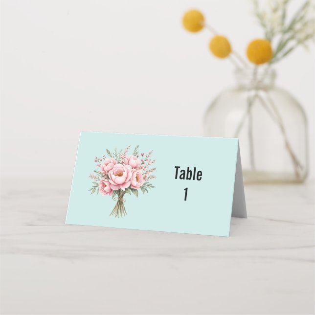 Carte De Placement Bouquet de fleurs de pivoine rose sur table (Devant)