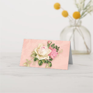 Carte De Placement Bouquet floral rose et rose blanche