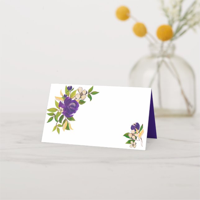 Carte De Placement Bouquet Mariage couleur or pourpre (Devant)
