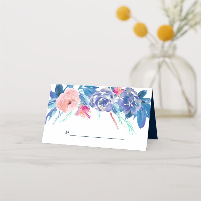 Carte De Placement Bouquet Mariage Rose de Blue Peach (Devant)