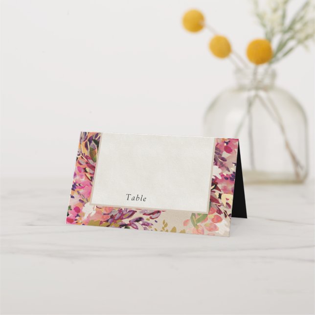 Carte De Placement Bouquet romantique Mariage noir rose chaud (Devant)