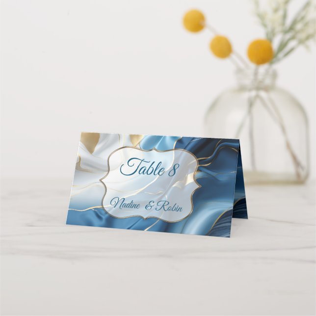 Carte De Placement Bouquets de Silky Blue-White et Gold Edges (Devant)
