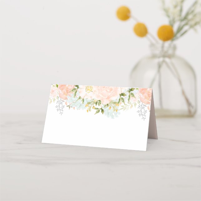 Carte De Placement Bouquets Rose Pale Peach avec verdure (Devant)