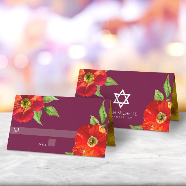 Carte De Placement Bourgogne Bat mitzvah Bold Floral Aquarelle modern (Créateur téléchargé)