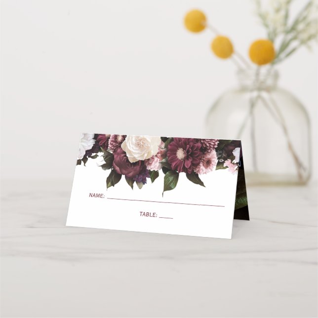 Carte De Placement Bourgogne et Mariage floral rose pâle (Devant)