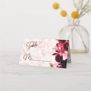 Carte De Placement Bourgogne Floral & Rose Gold Siège Numéro de table