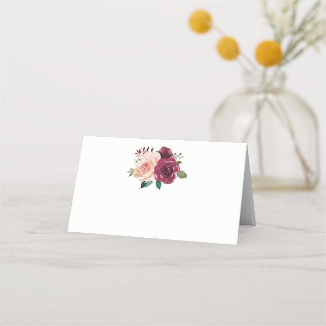 Carte De Placement Bourgogne Roses Fleurs Poussiéreuses Roses Mariage (Devant)