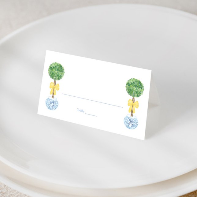 Carte De Placement Boxwood Topiary Spring Douche intelligente neutre  (Preppy boxwood topiary with yellow bow place cards for gender neutral baby shower or spring party)