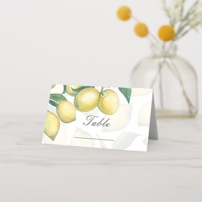 Carte De Placement Branches de Citron Blanc & Jaune Numéro de Table d (Devant)