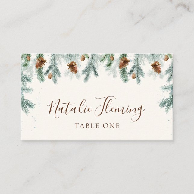Carte De Placement Branches de pin verdoyante d'hiver Mariage cône (Devant)