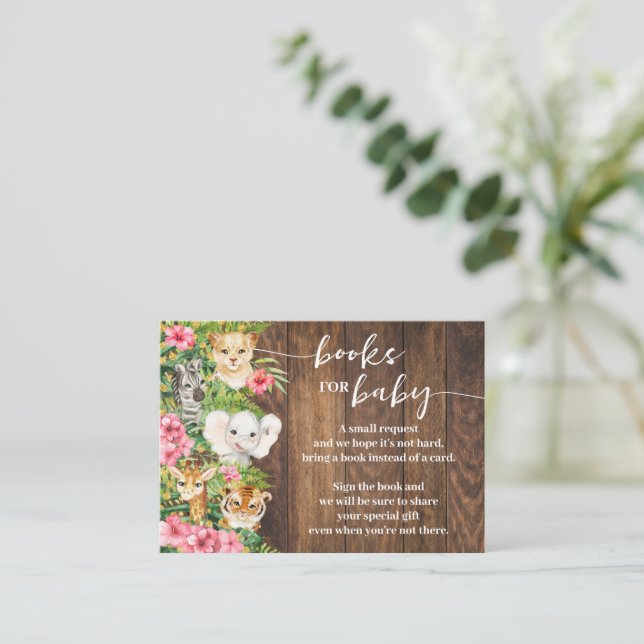 Carte De Placement Bring a Book Rustic Pink Safari Baby Shower Card (Debout devant)