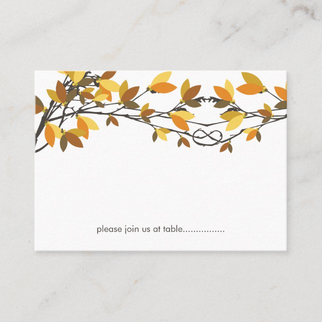 Carte De Placement Brown amoureux noué arbres automne Mariage d'autom (Devant)