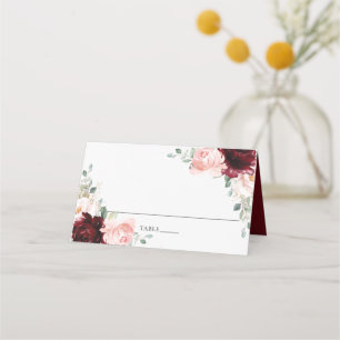 Carte De Placement Burgundy Blush Floral Mariage Bridal Nom de l'invi