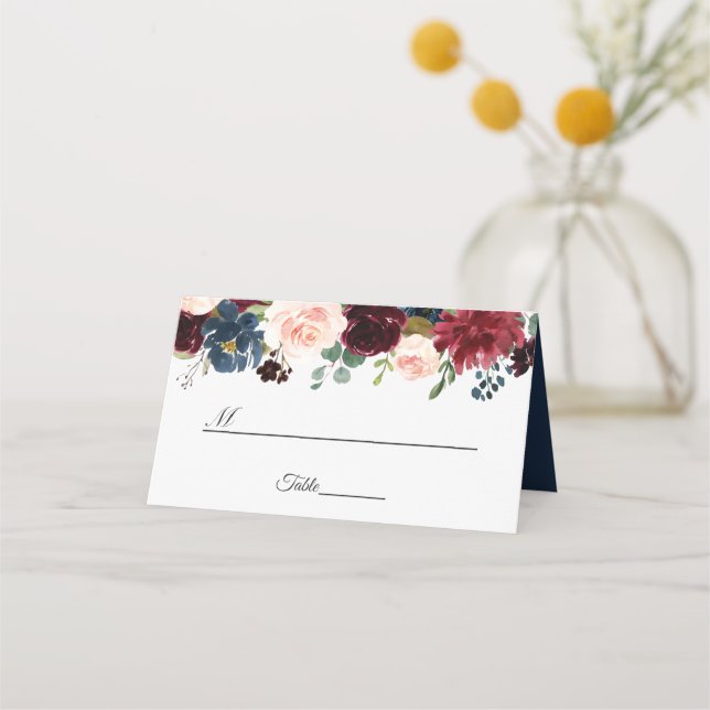 Carte De Placement Burgundy Blush Navy Blue Floral Mariage Table (Devant)