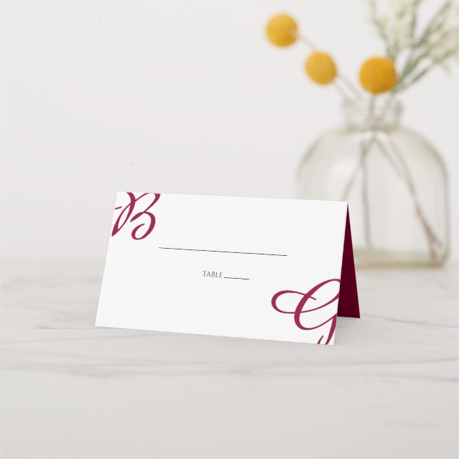 Carte De Placement Burgundy Maroon Initiales Mariage de automne d'aut (Devant)