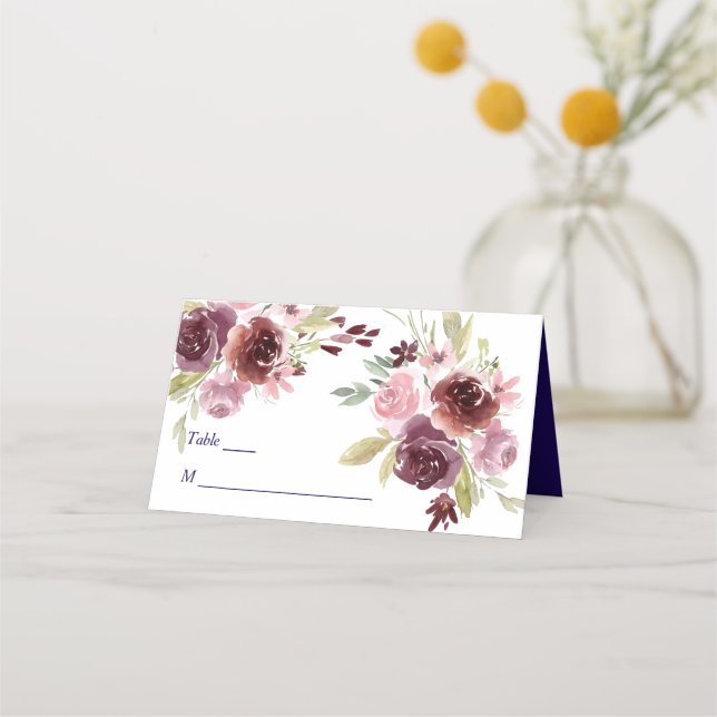 Carte De Placement Burgundy Red Navy Blue Floral Mariage (Devant)
