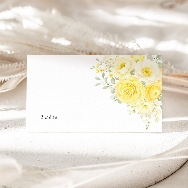 Carte De Placement Butter Yellow Ivory Floral Wedding Name Place Card (butter yellow floral wedding place card escort card name card yellow rose table setting reception)
