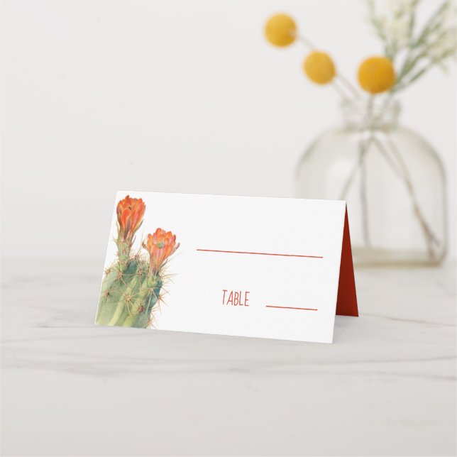 Carte De Placement Cactus Floral Fleurs Rouges Aquarelle Mariage   (Devant)