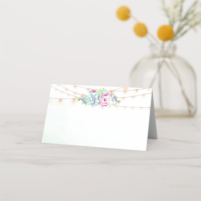 Carte De Placement Cactus Succulent String Lights Mariage Place Cards (Devant)