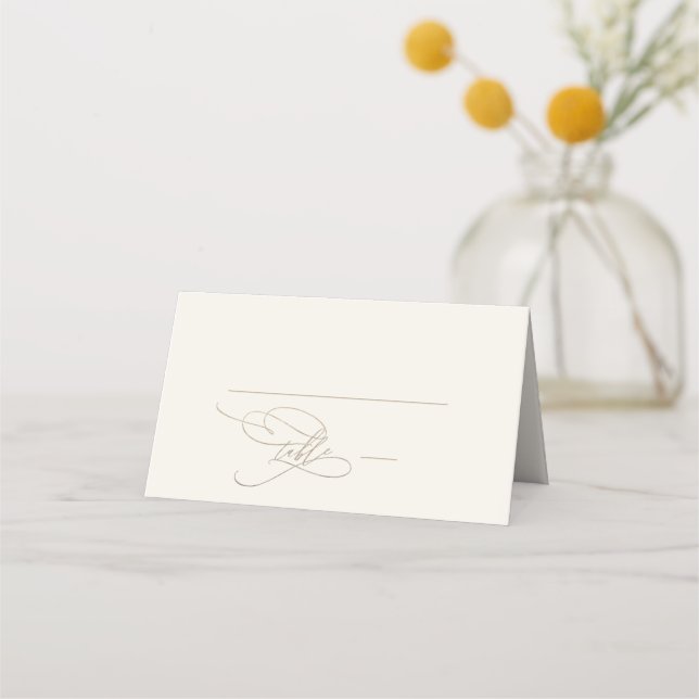 Carte De Placement Calligraphie d'or romantique | Mariage ivoire (Devant)