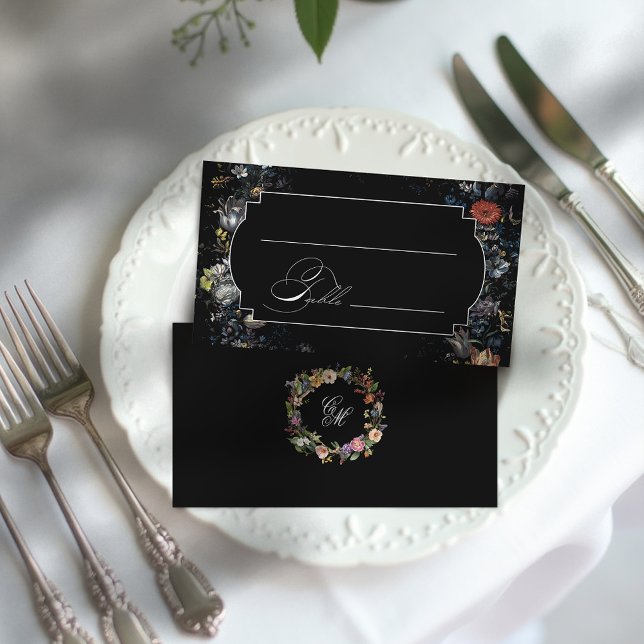 Carte De Placement Calligraphie florale noire (Créateur téléchargé)
