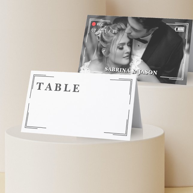Carte De Placement Caméra vidéo Espace photo Mariage frontalier (Video Camera Photo Corner Border Wedding Place Card
)