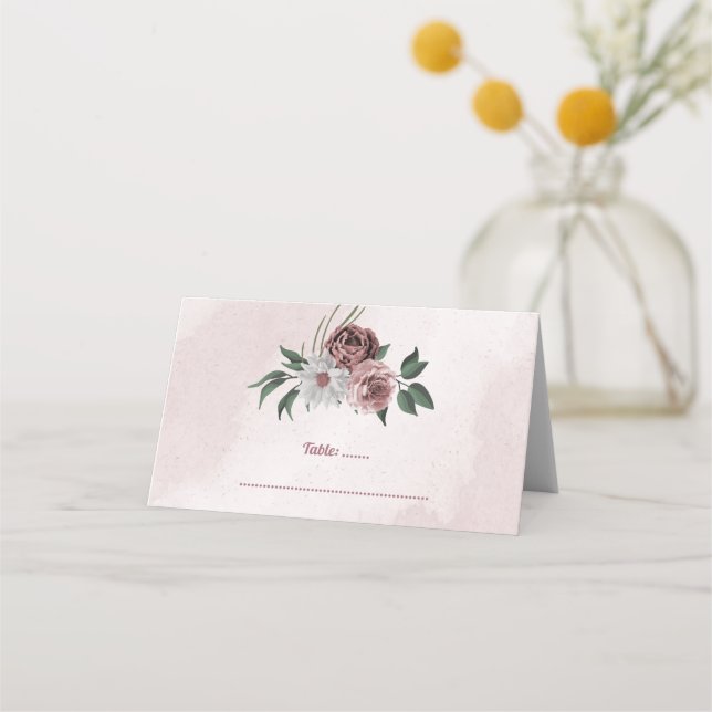 Carte De Placement cannelle rose rose blanc floral (Devant)