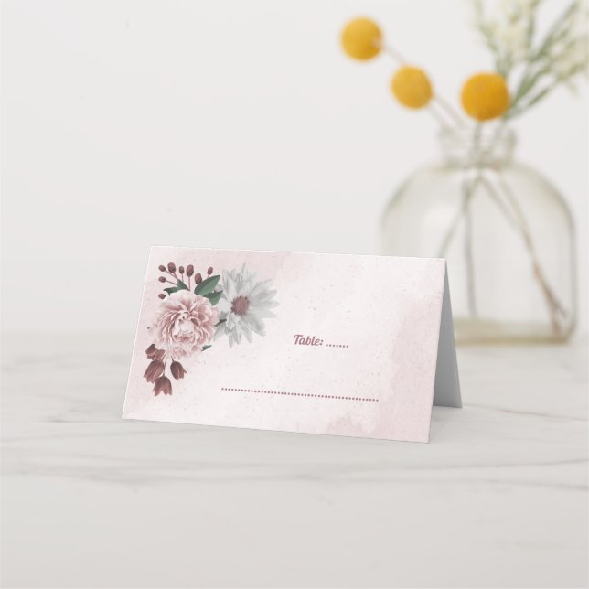 Carte De Placement cannelle rose rose blanc floral (Devant)