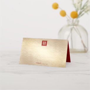 Carte De Placement Carré rouge double bonheur or Mariage chinois