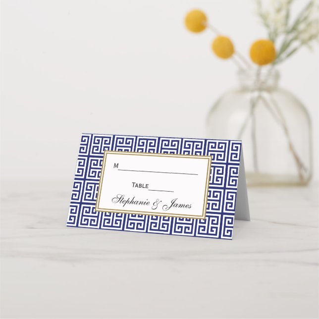 Carte De Placement Carrés clés grecs - Bleu (Devant)