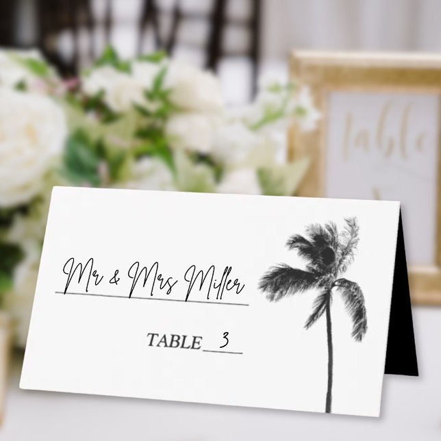 Carte De Placement Carte Bat mitzvah de palmier noir et blanc (Black and White Palm Tree Bat Mitzvah Place Card
)