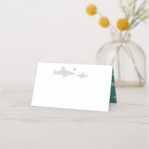 Carte De Placement Carte de Baby shower vert Coeur Requin mignon