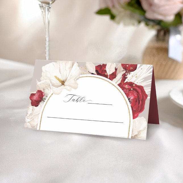 Carte De Placement Carte de mariage à fleurs rouge et blanc rubis (Créateur téléchargé)