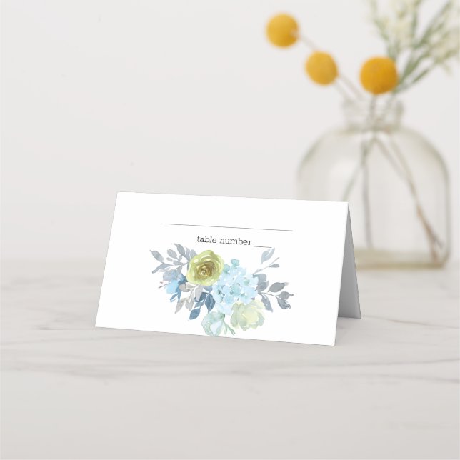 Carte De Placement Carte de Mariage bleu clair Jaune Vert Floral (Devant)