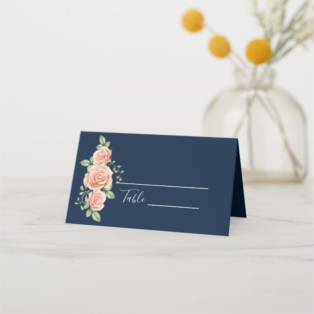 Carte De Placement Carte de Mariage Floral Blue Gold Blush (Devant)