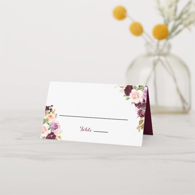Carte De Placement Carte de Mariage Floral Burgundy Vert (Devant)