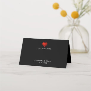 Carte De Placement Carte de Mariage Noir au coeur rouge simple
