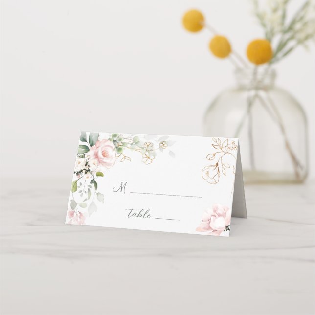Carte De Placement Carte de Mariage pliée Rose Foliage (Devant)