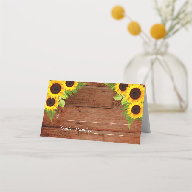 Carte De Placement Carte de Mariage Rustique Sunflower Fern (Devant)