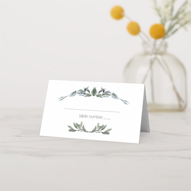 Carte De Placement Carte de Mariage Sage Silver Green Floral (Devant)