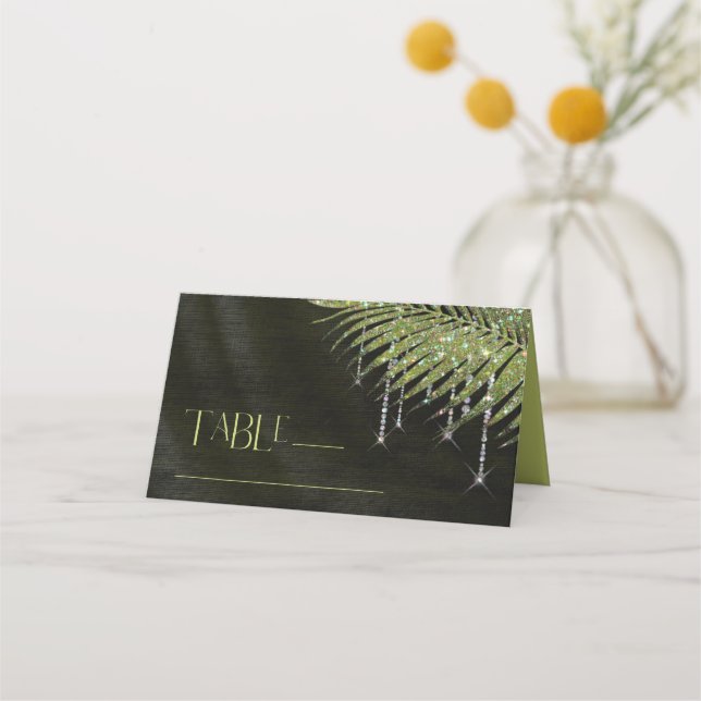 Carte De Placement Carte de Mariage vert Jewel Palm Leaf ID830 Place (Devant)