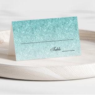 Carte De Placement Carte de Parties scintillant Aqua Blue Glam