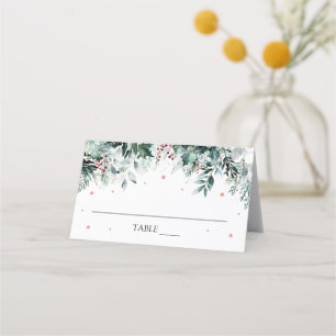 Carte De Placement Carte de place Foliage vert hiver Red Snowflakes