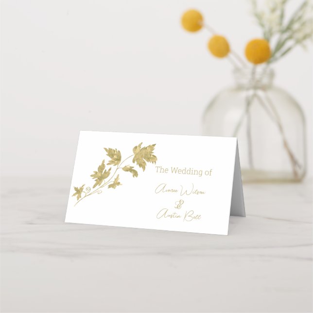 Carte De Placement Carte de place Gold Single Stem Leaf Name (Devant)