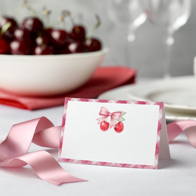 Carte De Placement Carte de place pliée Baby shower cerise (Cherry Themed Tent Card)